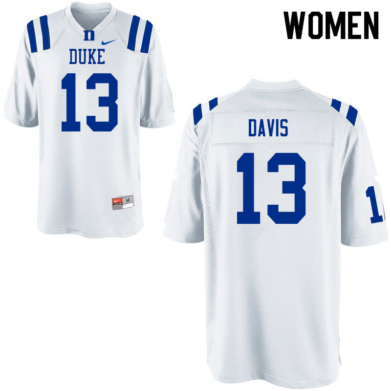 Women #13 Tony Davis Duke Blue Devils College Football Jerseys Sale-White - Click Image to Close